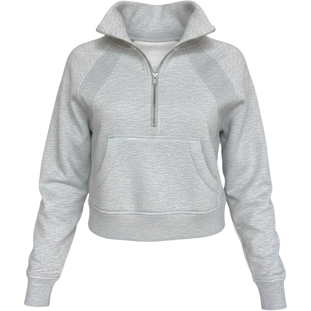 Danskin Pullover Sweatshirt Womens Small Gray Crop 1/4 Zip Thumbhole Sporty Boho